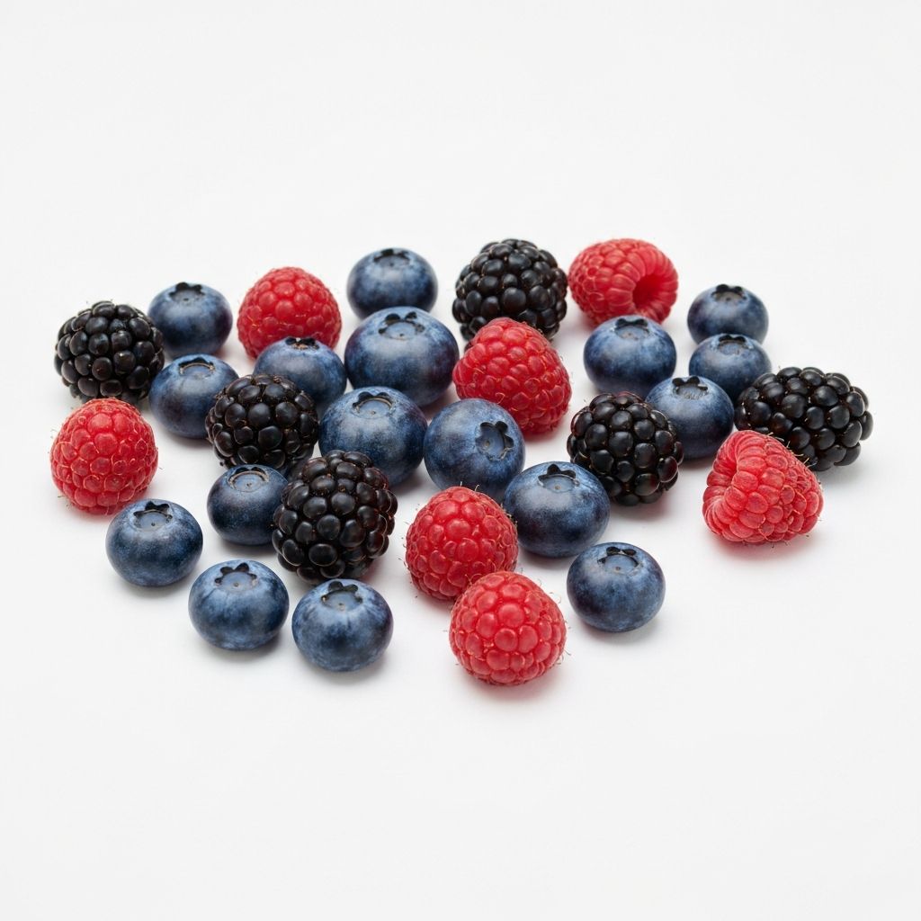 Antioxidant-rich berries including blueberries and raspberries